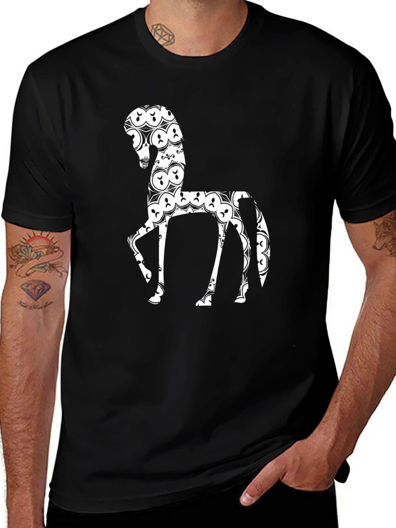 Black Horse T-Shirt - Unique Pattern Design