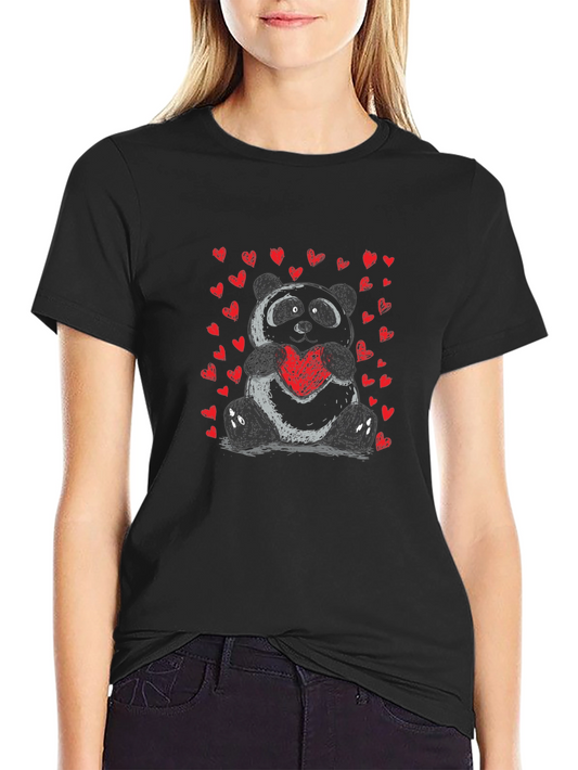 Cute Panda Heart Graphic T-Shirt - Soft Black Tee