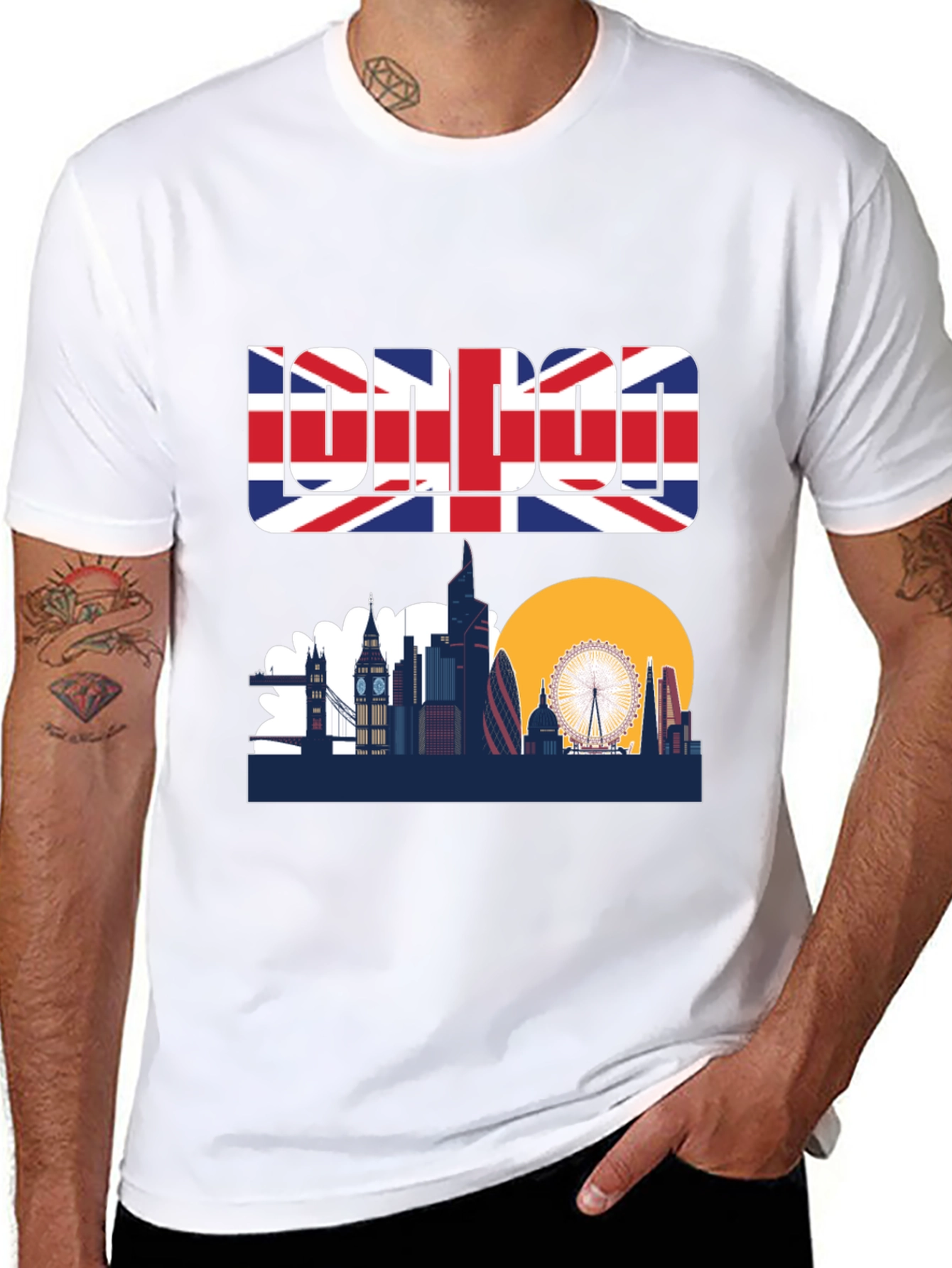 London Skyline Graphic Tee - UK Flag Design
