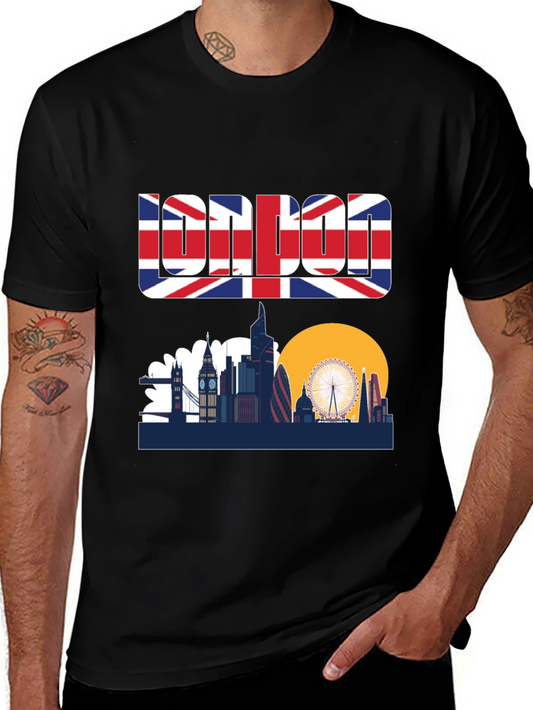 London Skyline Graphic Tee - UK Flag Design