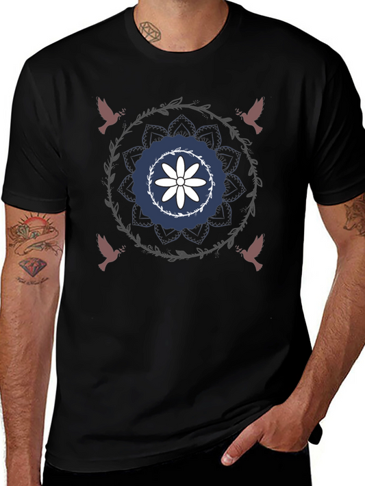 Floral Peace Dove Graphic Tee - Black Unisex Shirt