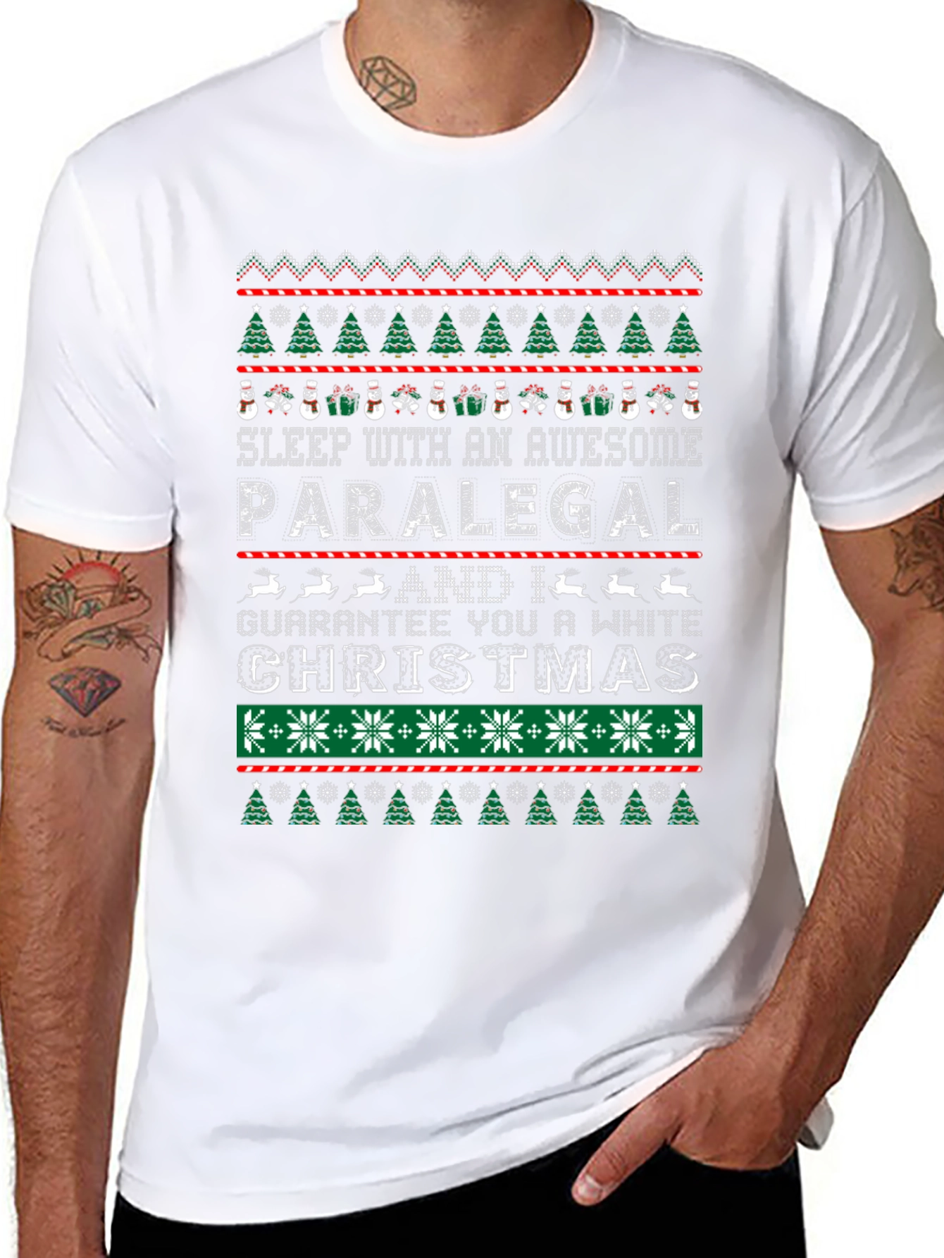 Awesome Paralegal White Christmas Ugly Sweater Style T-Shirt