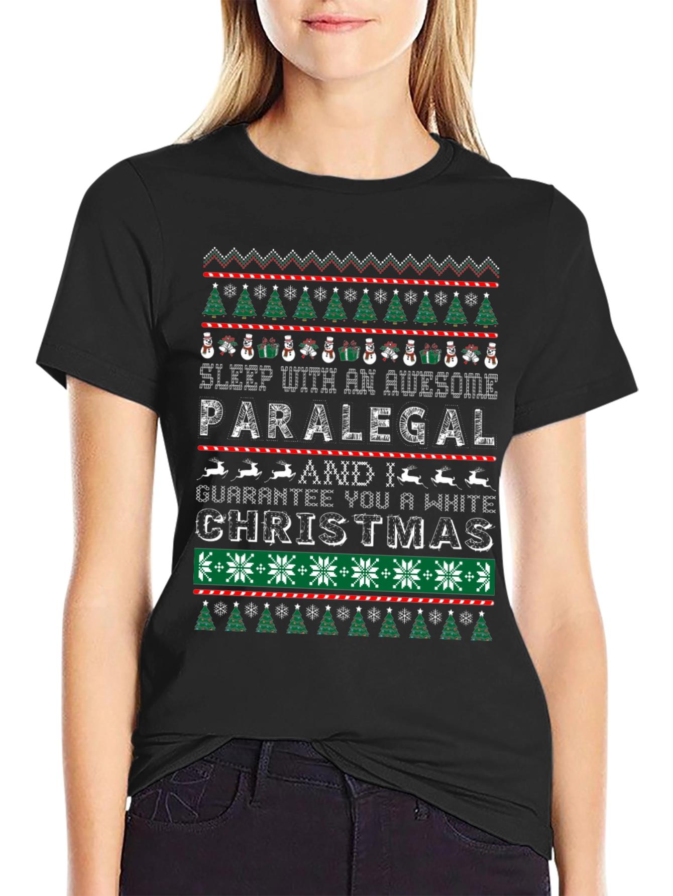 Awesome Paralegal White Christmas Ugly Sweater Style T-Shirt