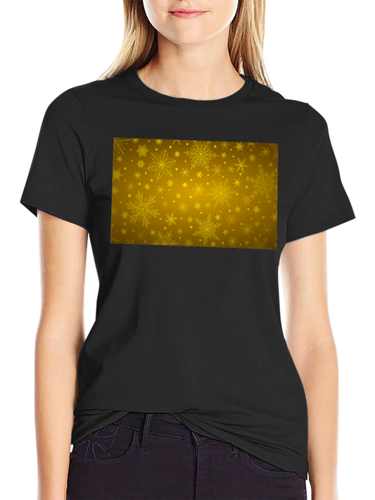 Gold Snowflake Pattern Black T-Shirt