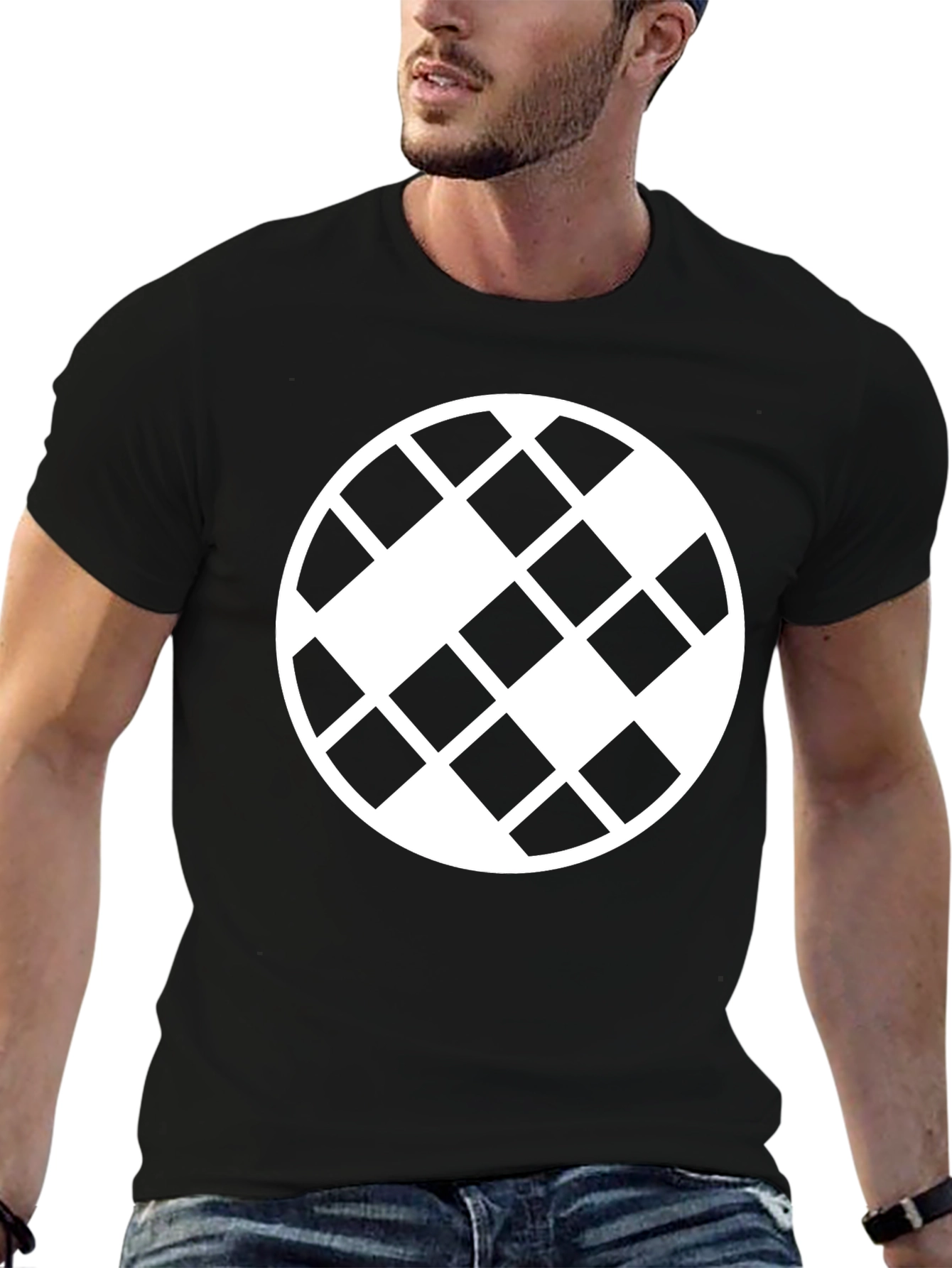 Geometric Pattern Black Crewneck T-Shirt