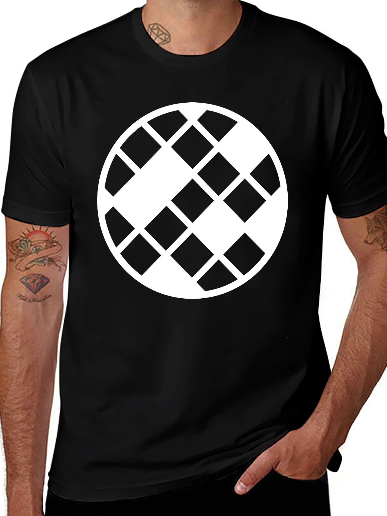 Geometric Pattern Black Crewneck T-Shirt