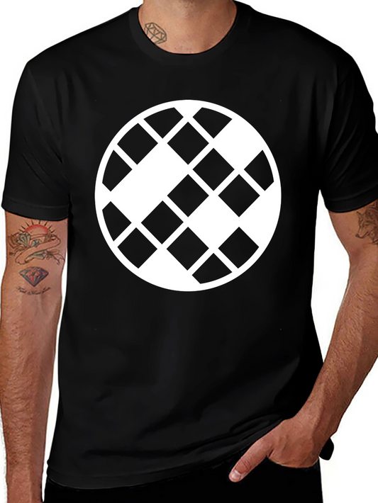 Geometric Pattern Black Crewneck T-Shirt