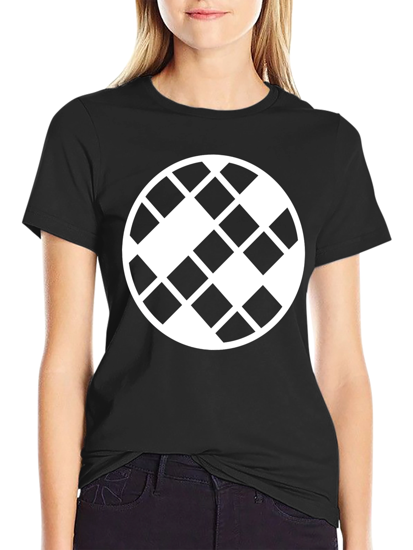 Geometric Pattern Black Crewneck T-Shirt
