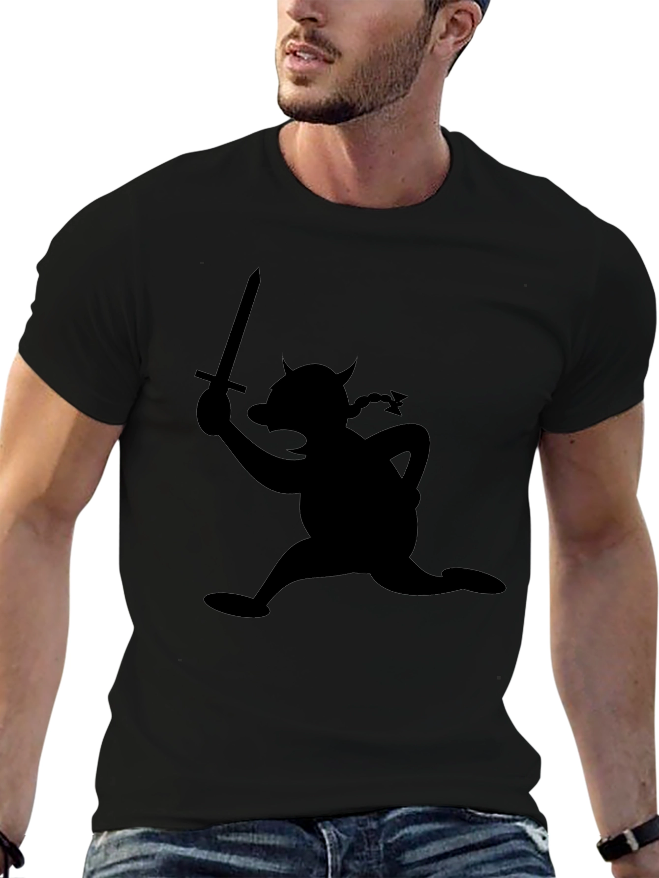 Black Cartoon Viking T-Shirt