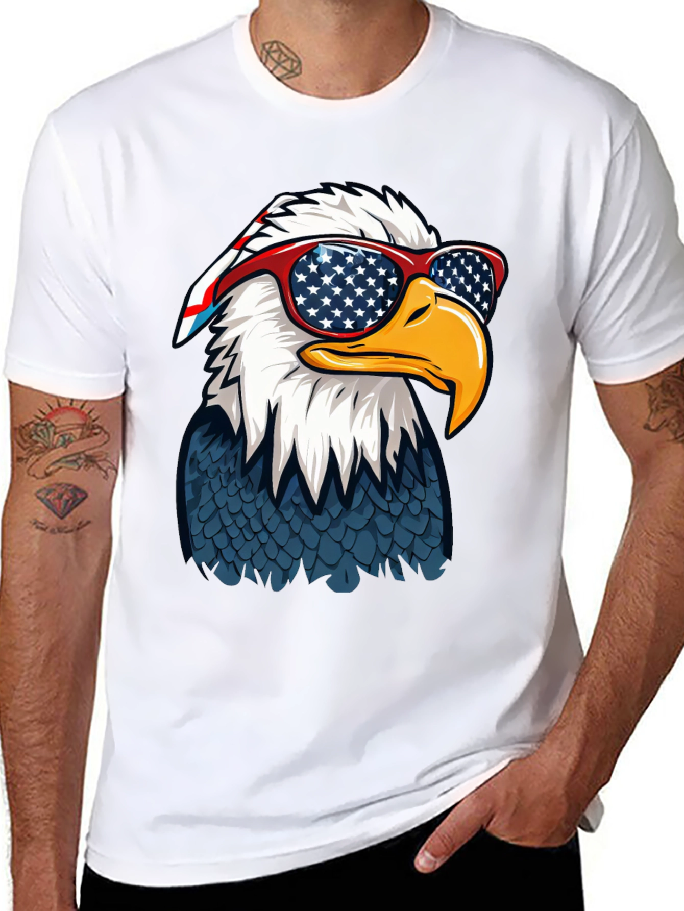 Patriotic Eagle T-Shirt with USA Flag Glasses