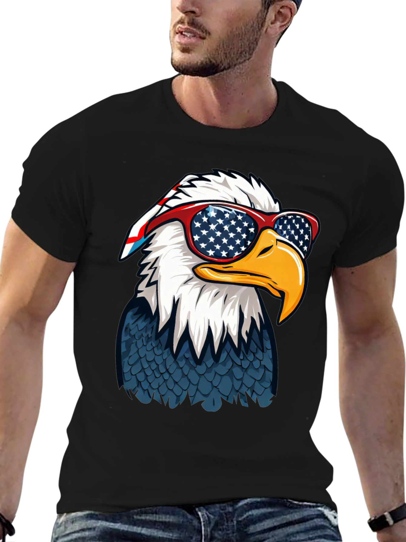 Patriotic Eagle T-Shirt with USA Flag Glasses