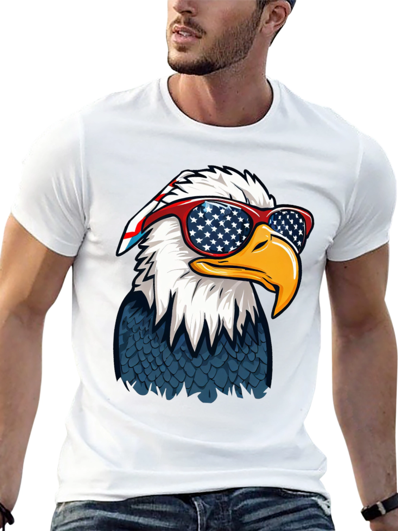 Patriotic Eagle T-Shirt with USA Flag Glasses