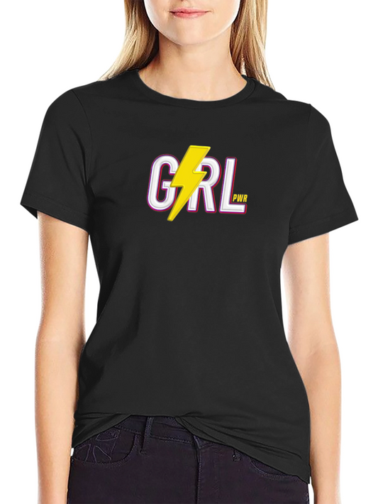 Girl Power Lightning Bolt Graphic Tee - Black
