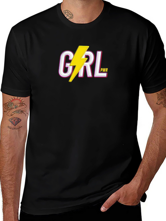 Girl Power Lightning Bolt Graphic Tee - Black