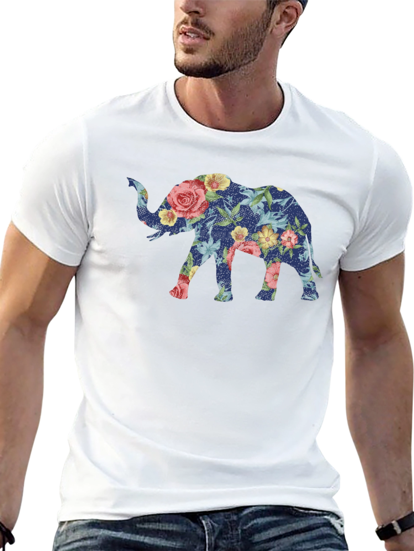 Floral Elephant Graphic Tee - Stylish Mens T-Shirt