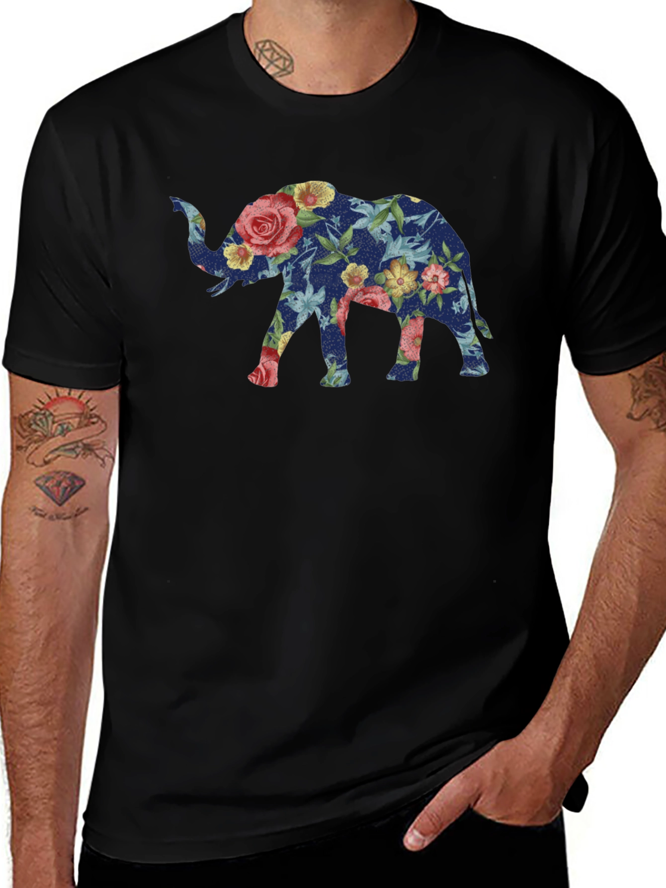 Floral Elephant Graphic Tee - Stylish Mens T-Shirt