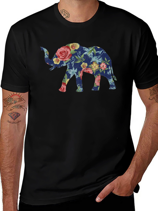 Floral Elephant Graphic Tee - Stylish Mens T-Shirt