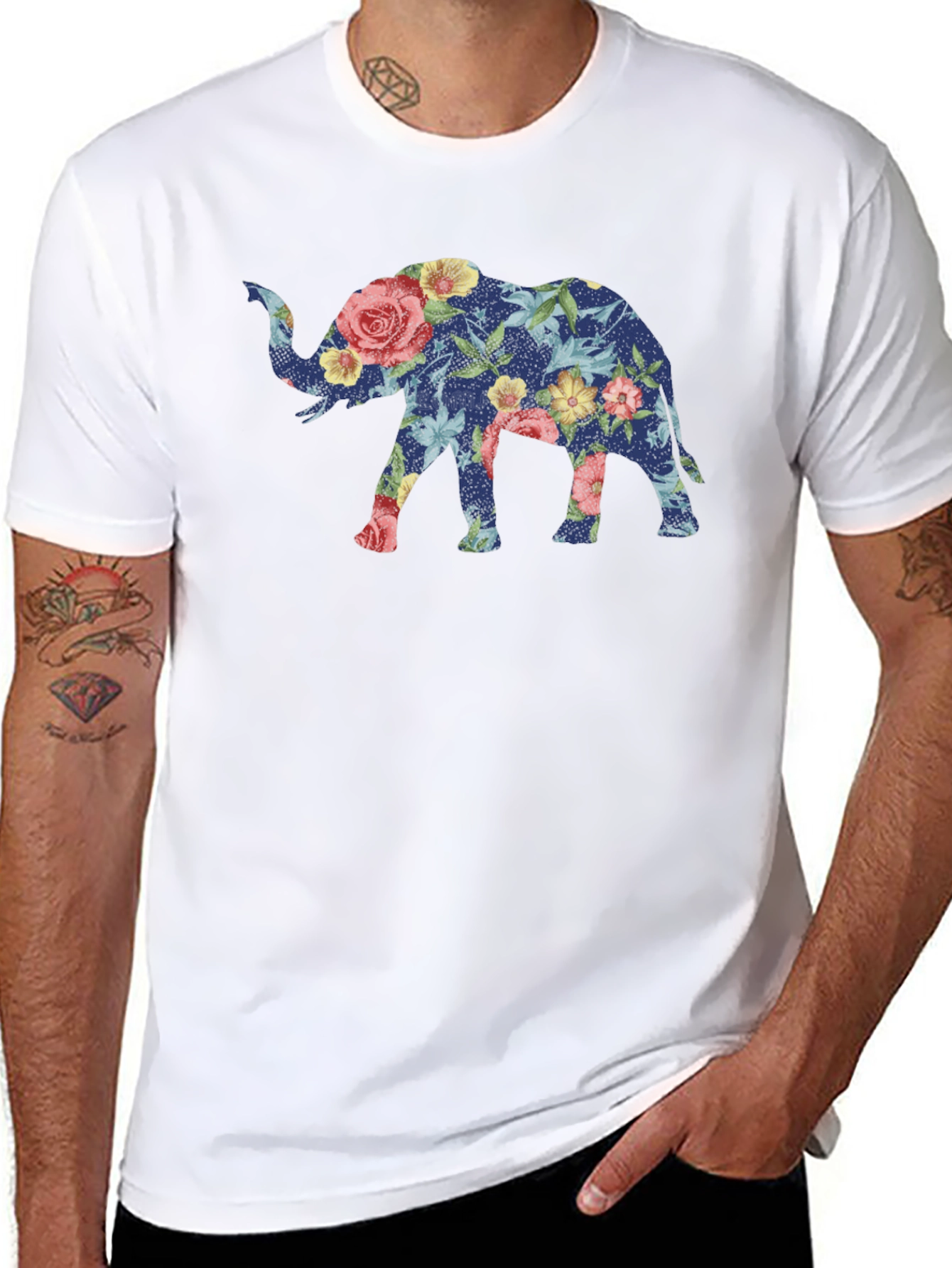 Floral Elephant Graphic Tee - Stylish Mens T-Shirt