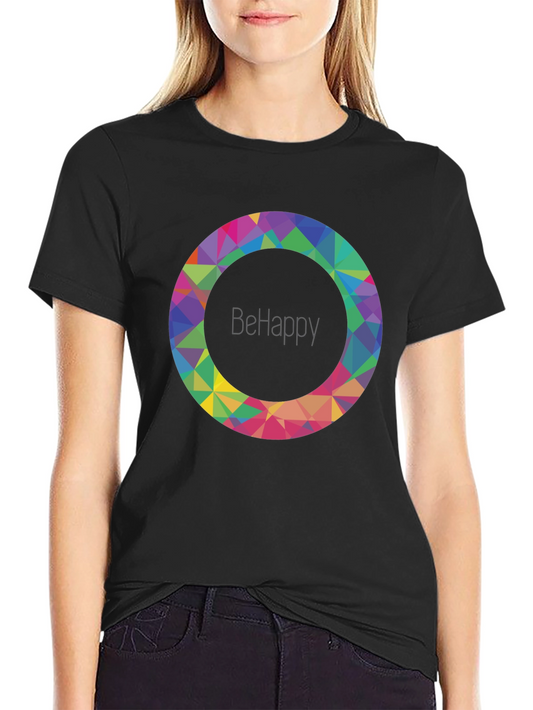 BeHappy Geometric Circle Graphic Black T-Shirt
