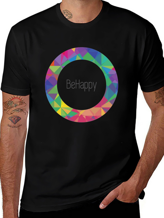 BeHappy Geometric Circle Graphic Black T-Shirt