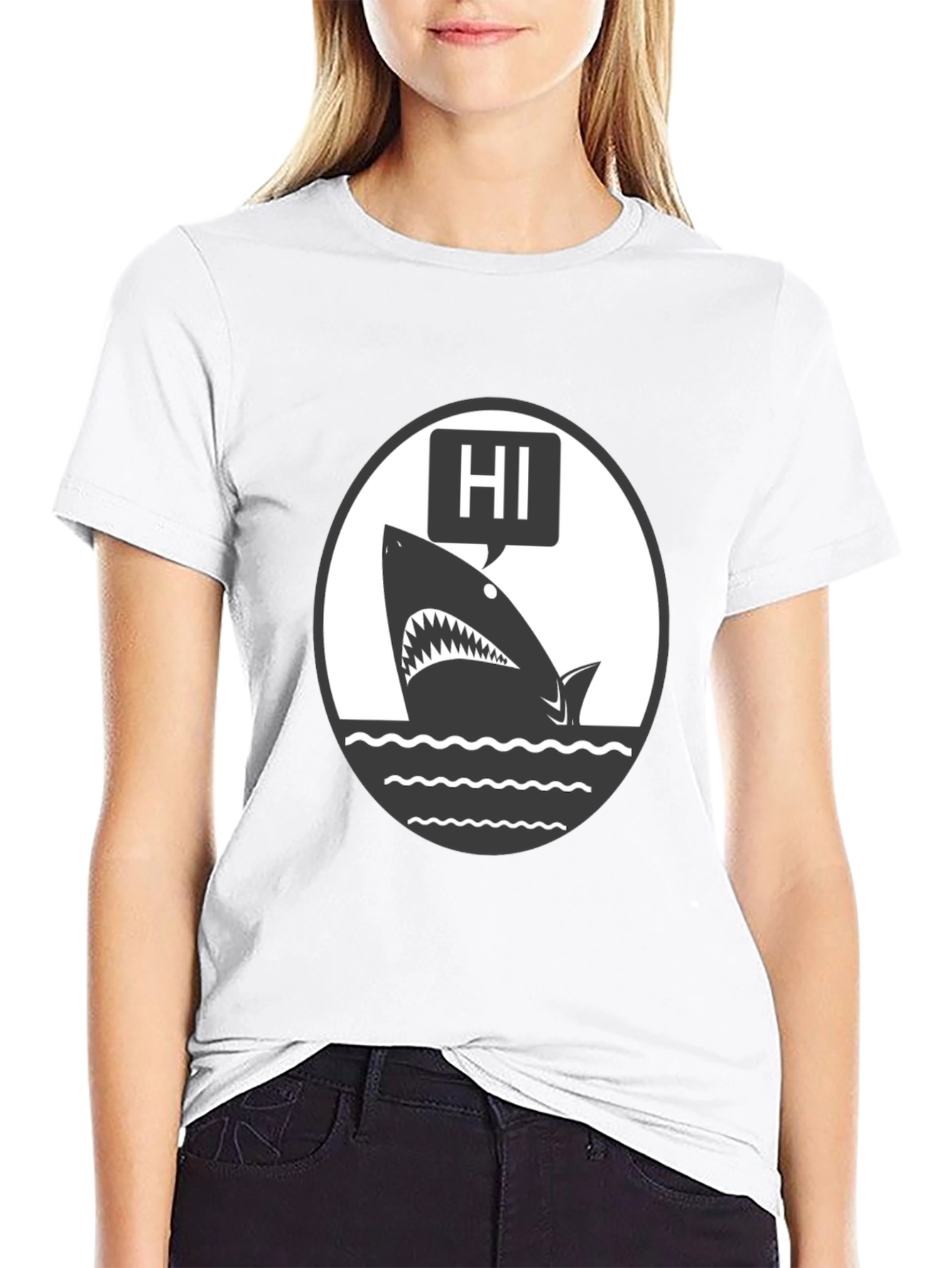 Hi Shark Graphic Tee - Black Cotton T-Shirt