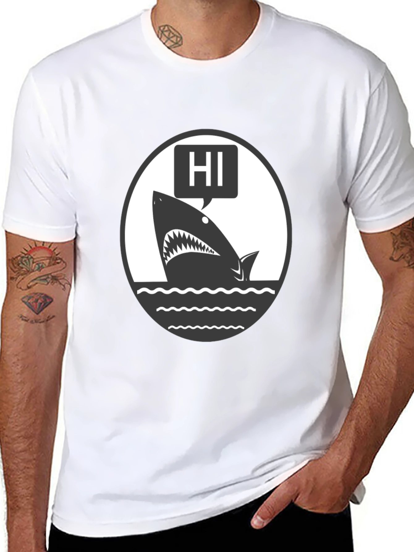 Hi Shark Graphic Tee - Black Cotton T-Shirt