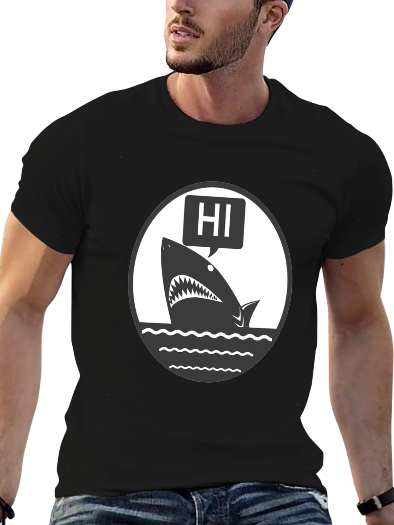 Hi Shark Graphic Tee - Black Cotton T-Shirt