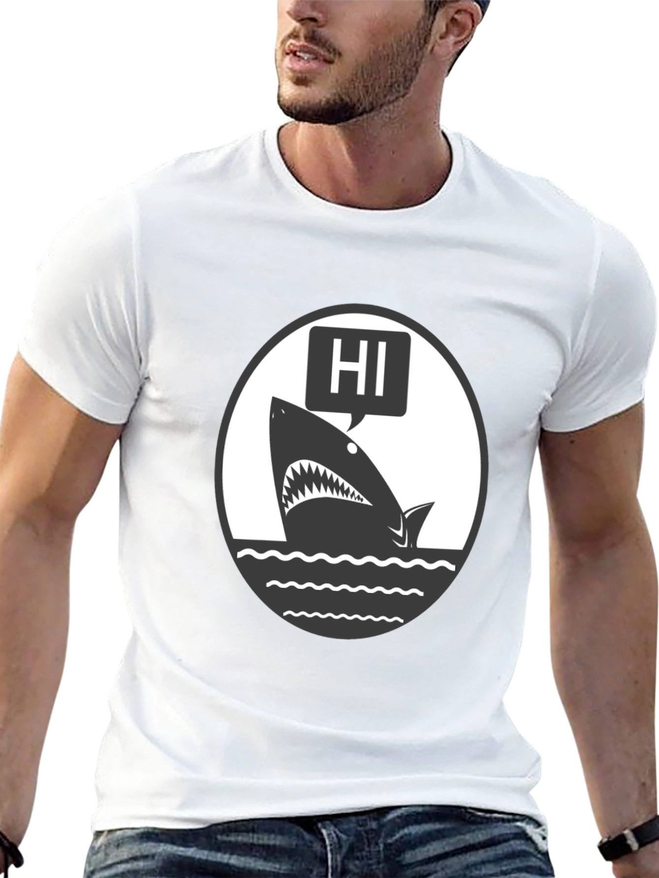 Hi Shark Graphic Tee - Black Cotton T-Shirt