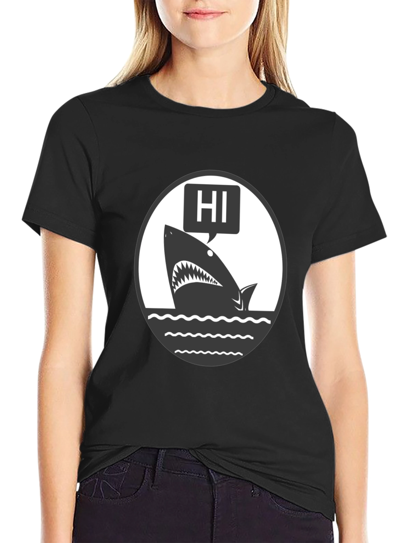 Hi Shark Graphic Tee - Black Cotton T-Shirt