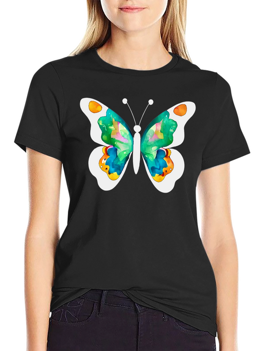 Butterfly Watercolor Graphic Tee - Trendy Black T-Shirt