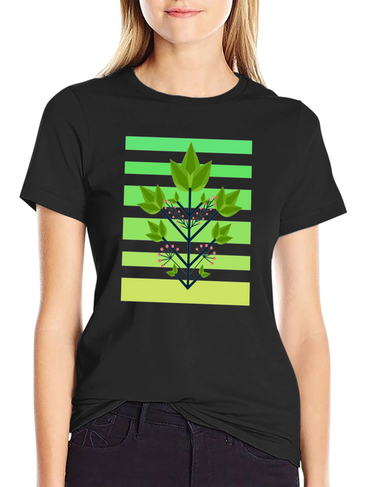 Geometric Foliage Print Tee - Modern Graphic Design
