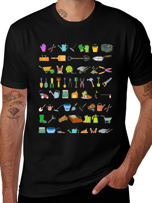Gardening Tool Print Tee - Stylish & Functional