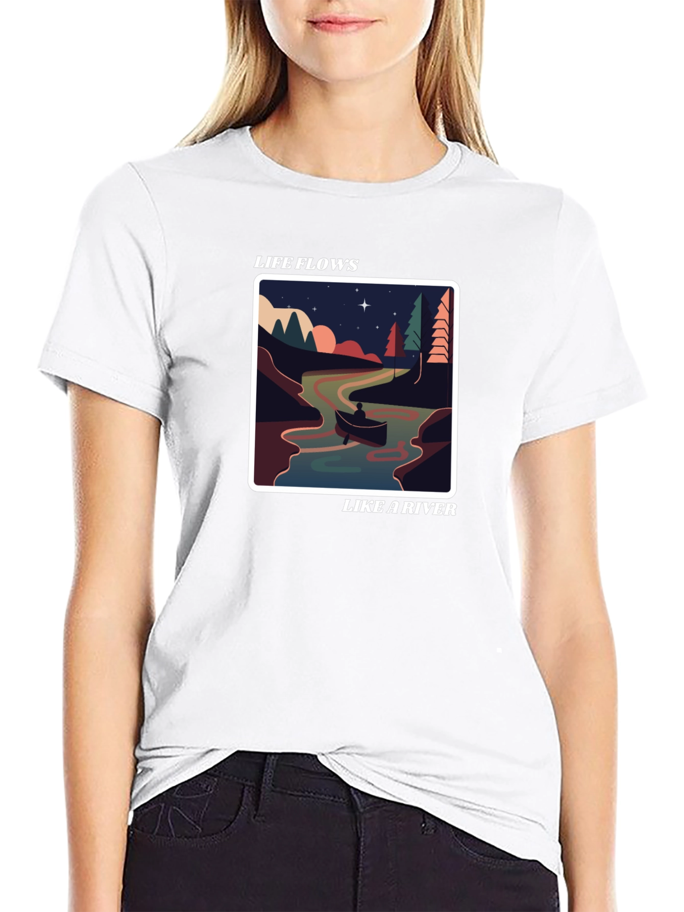 Life Flows Like a River Graphic Tee - Black