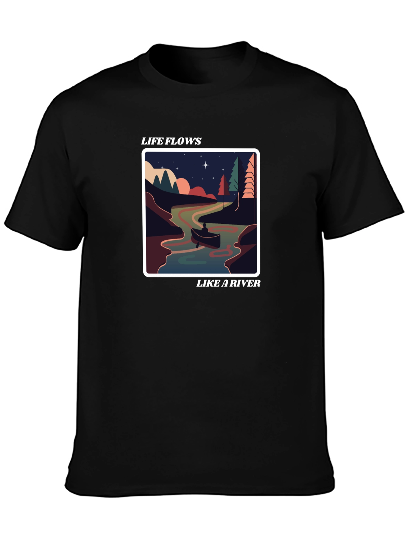 Life Flows Like a River Graphic Tee - Black