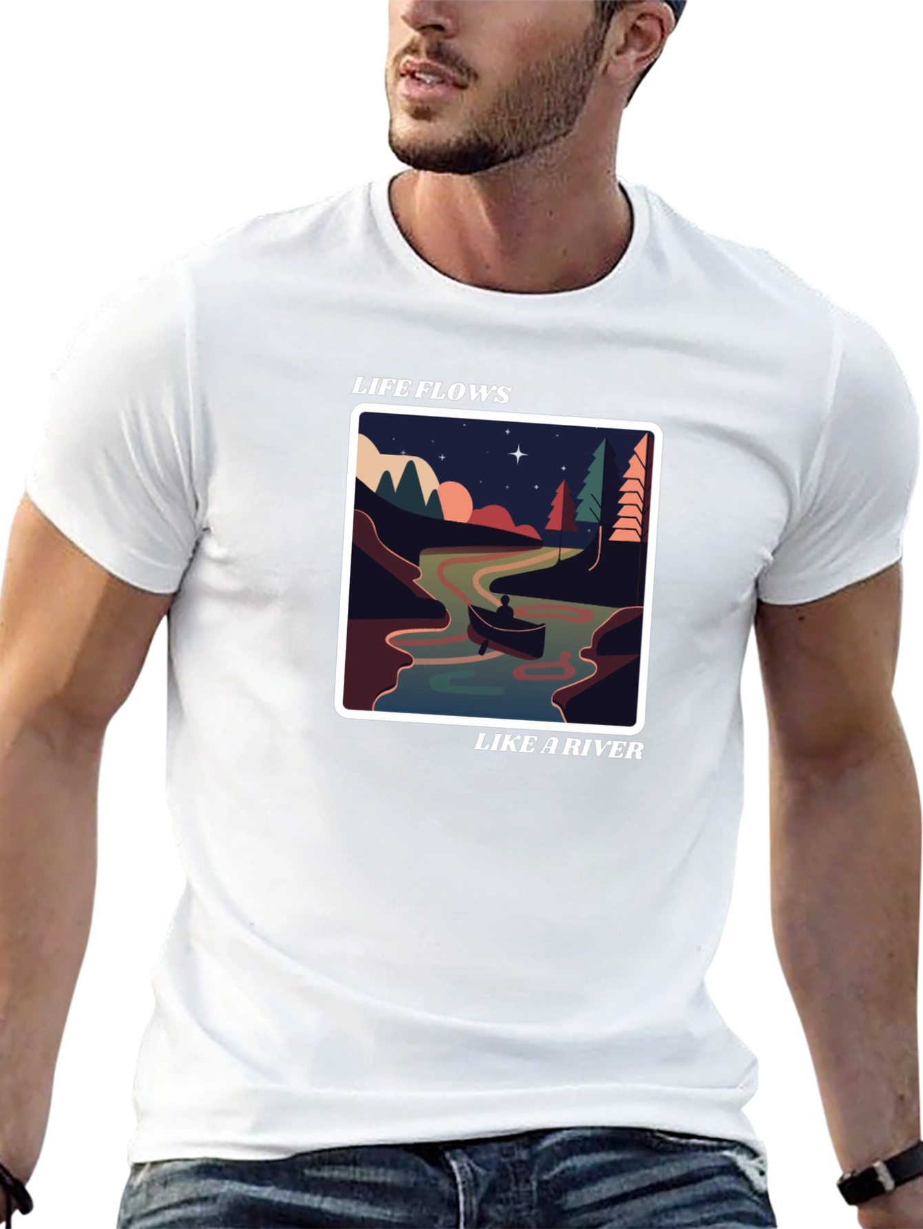 Life Flows Like a River Graphic Tee - Black