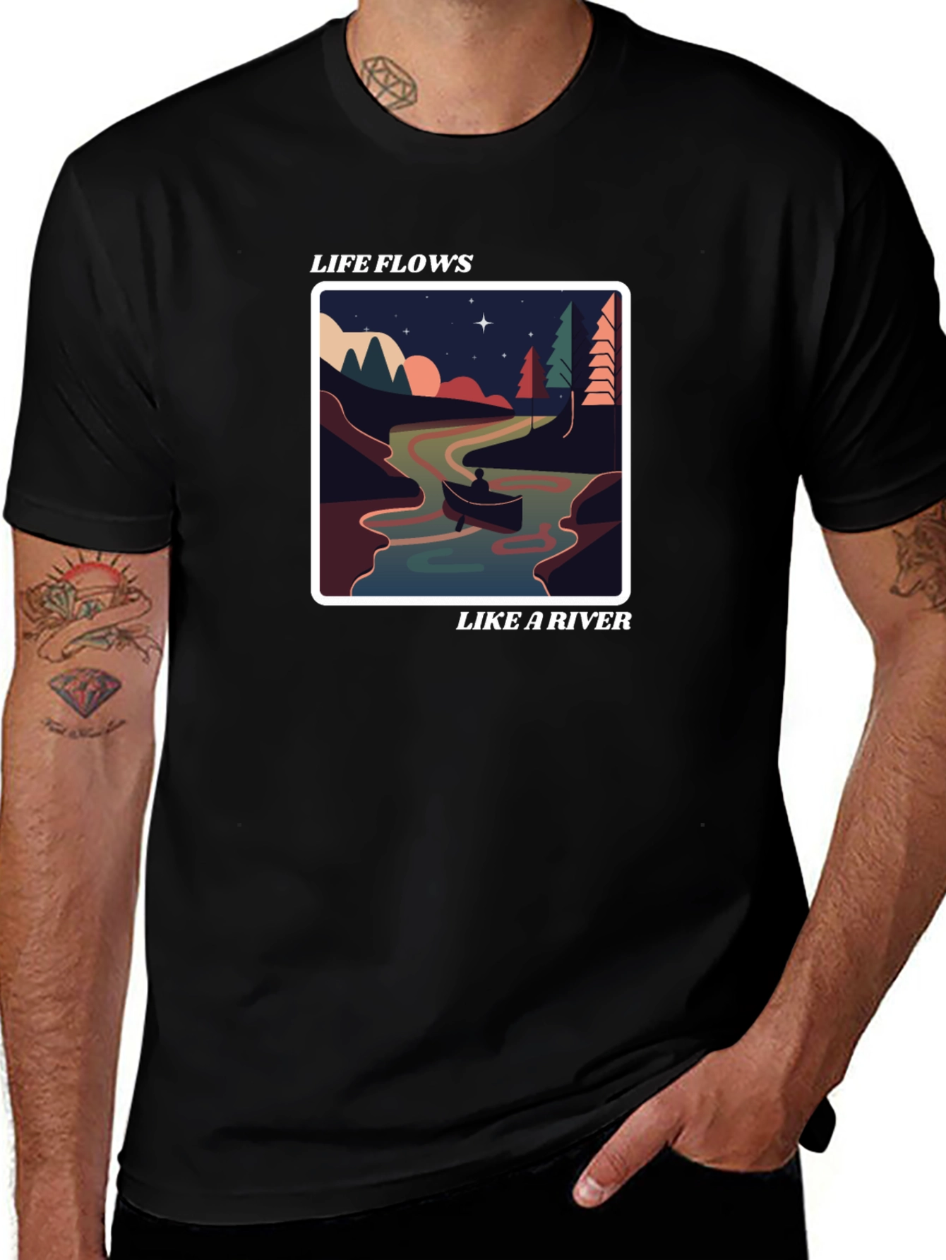 Life Flows Like a River Graphic Tee - Black