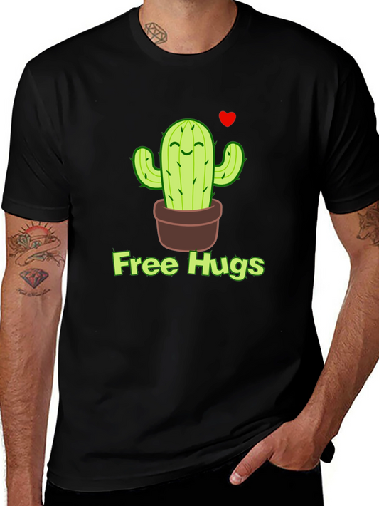 Free Hugs Cactus T-Shirt - Black Graphic Tee