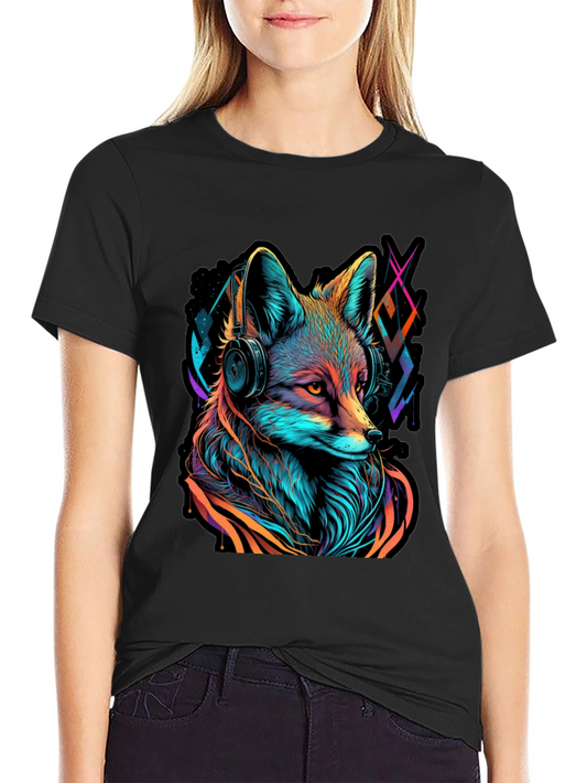 Fox Headphones Graphic T-Shirt - Colorful Neon Style