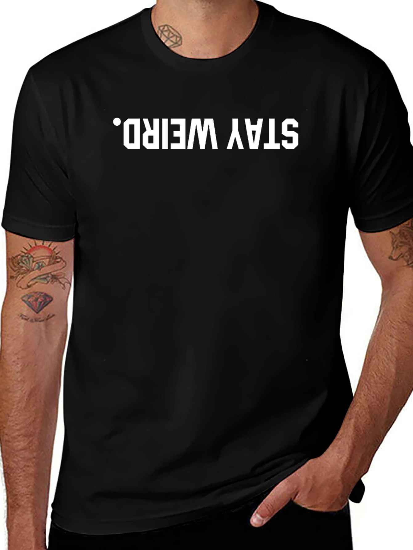Stay Weird Graphic T-Shirt - Black Crew Neck Tee
