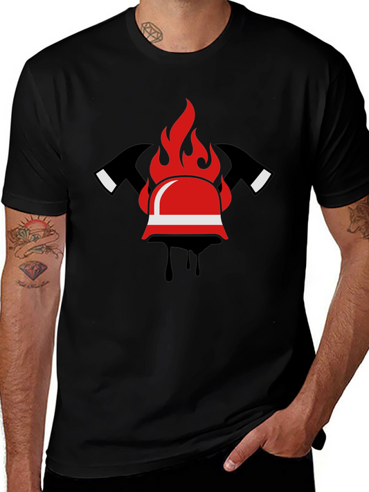 Firefighter Helmet and Axes Graphic T-Shirt