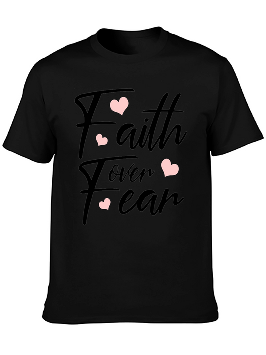Faith Over Fear Heart Print Black T-Shirt