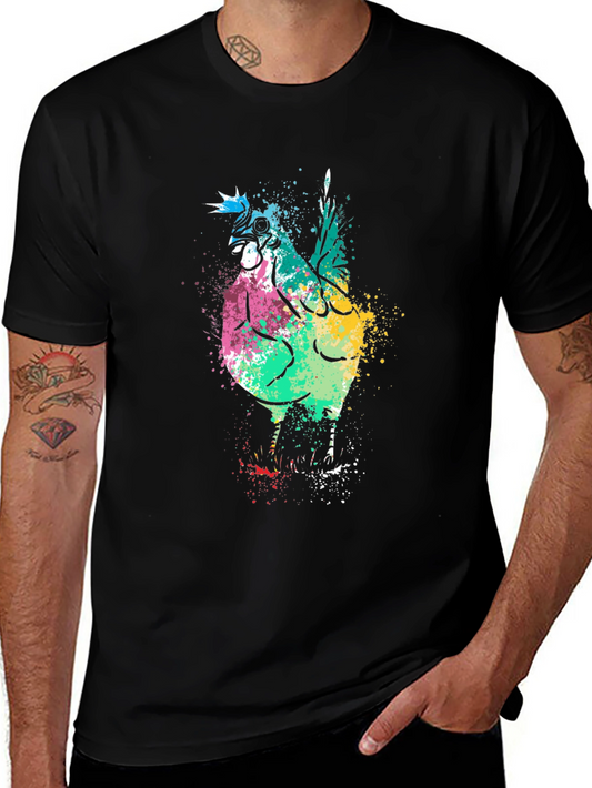 Colorful Chicken Graphic Tee - Artistic Poultry Design