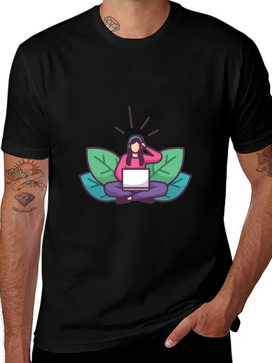 Black T-shirt with Meditating Woman Graphic