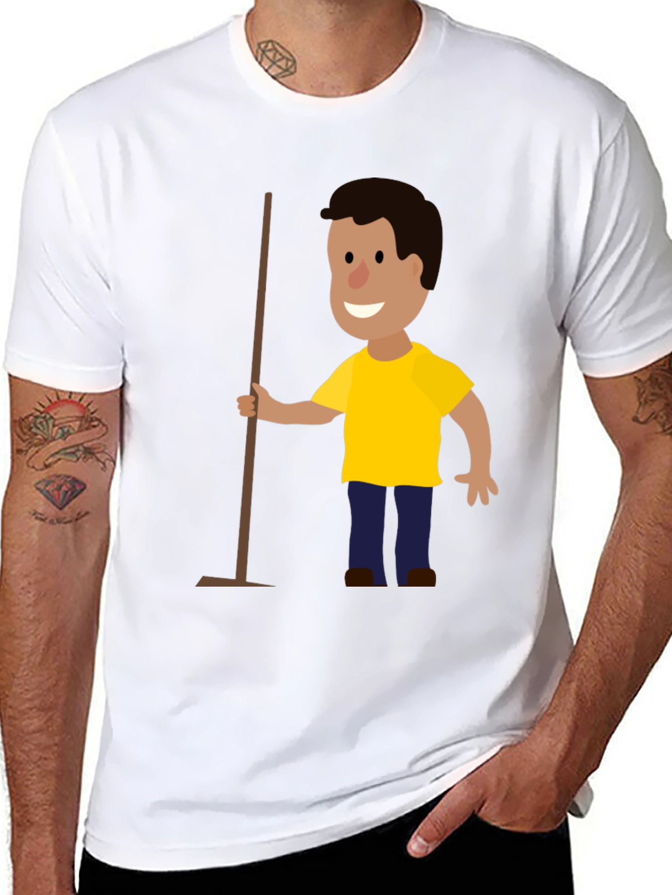 Cartoon Janitor Black T-Shirt