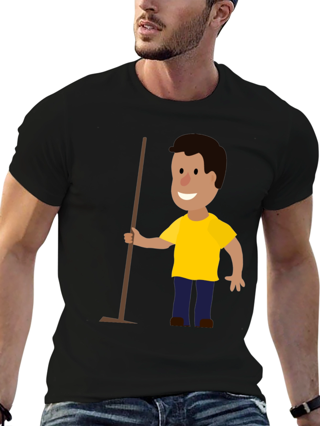 Cartoon Janitor Black T-Shirt