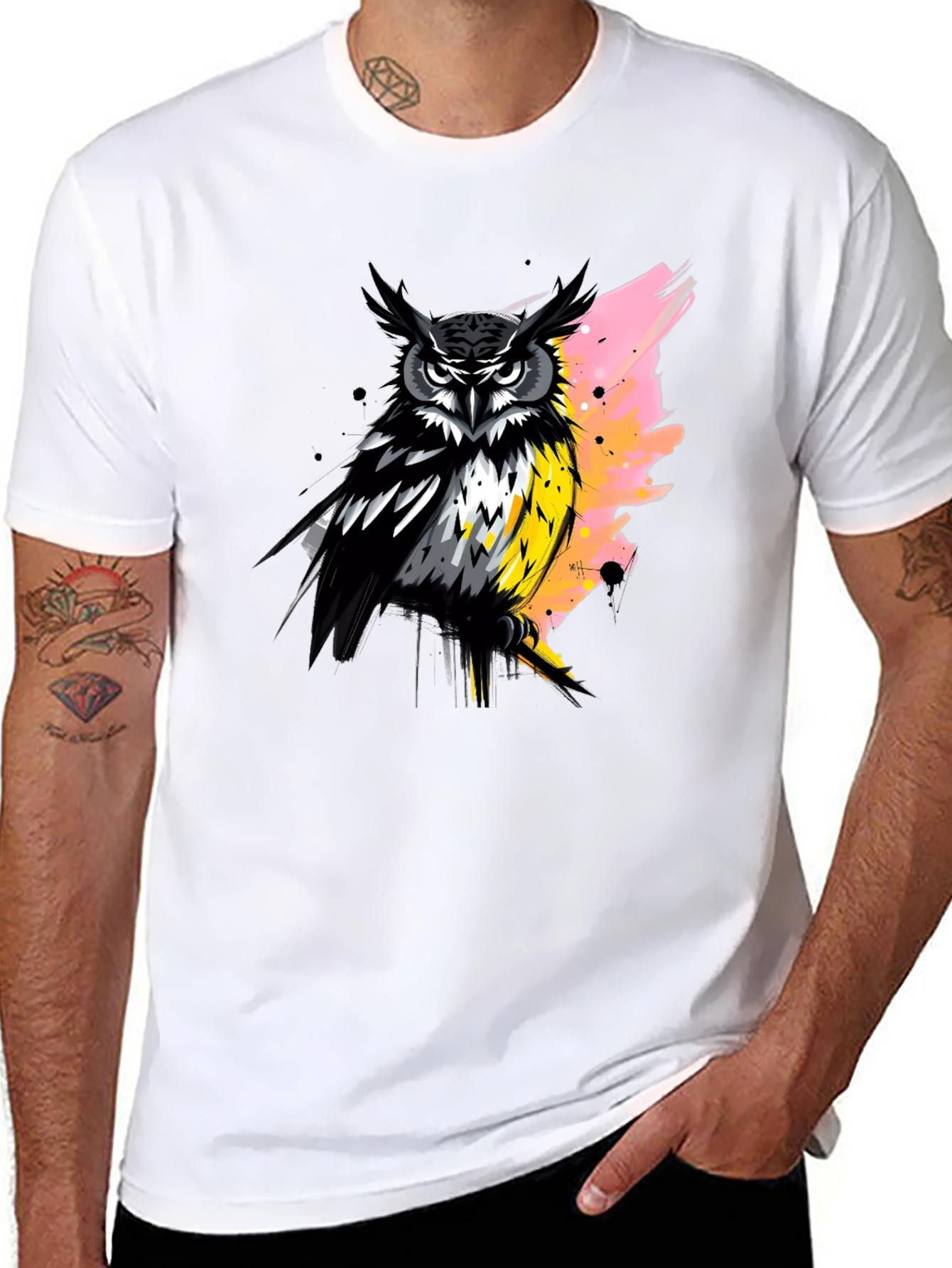 Owl Graphic Print Black T-Shirt