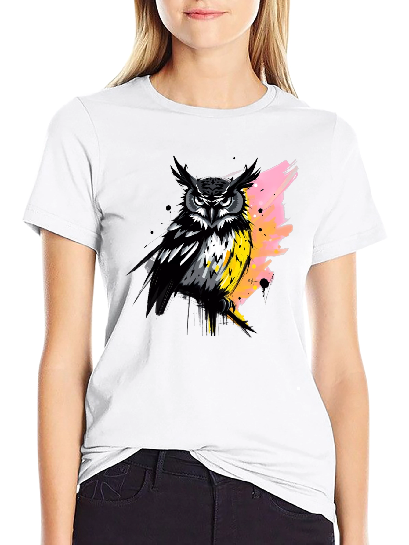 Owl Graphic Print Black T-Shirt