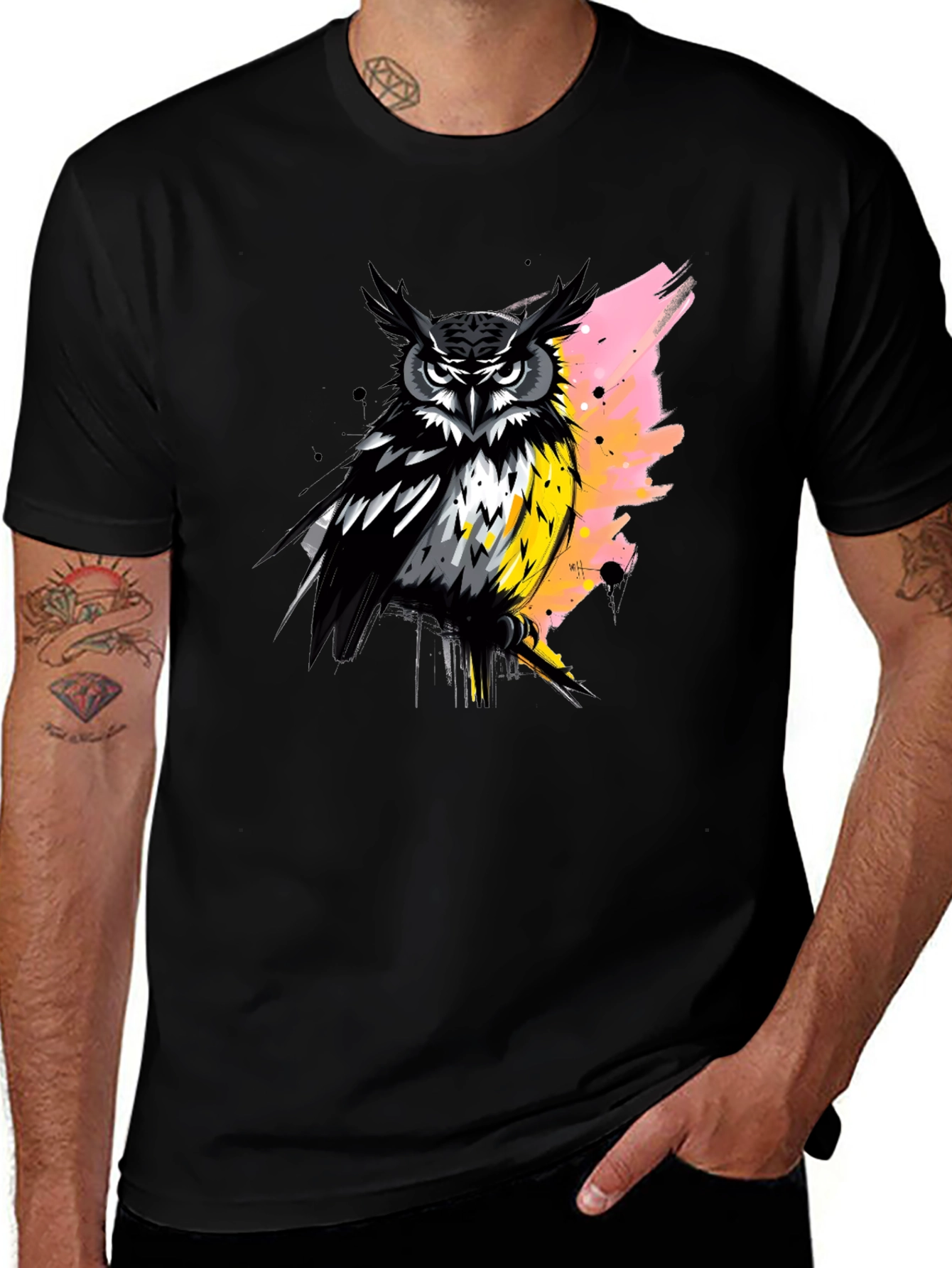 Owl Graphic Print Black T-Shirt