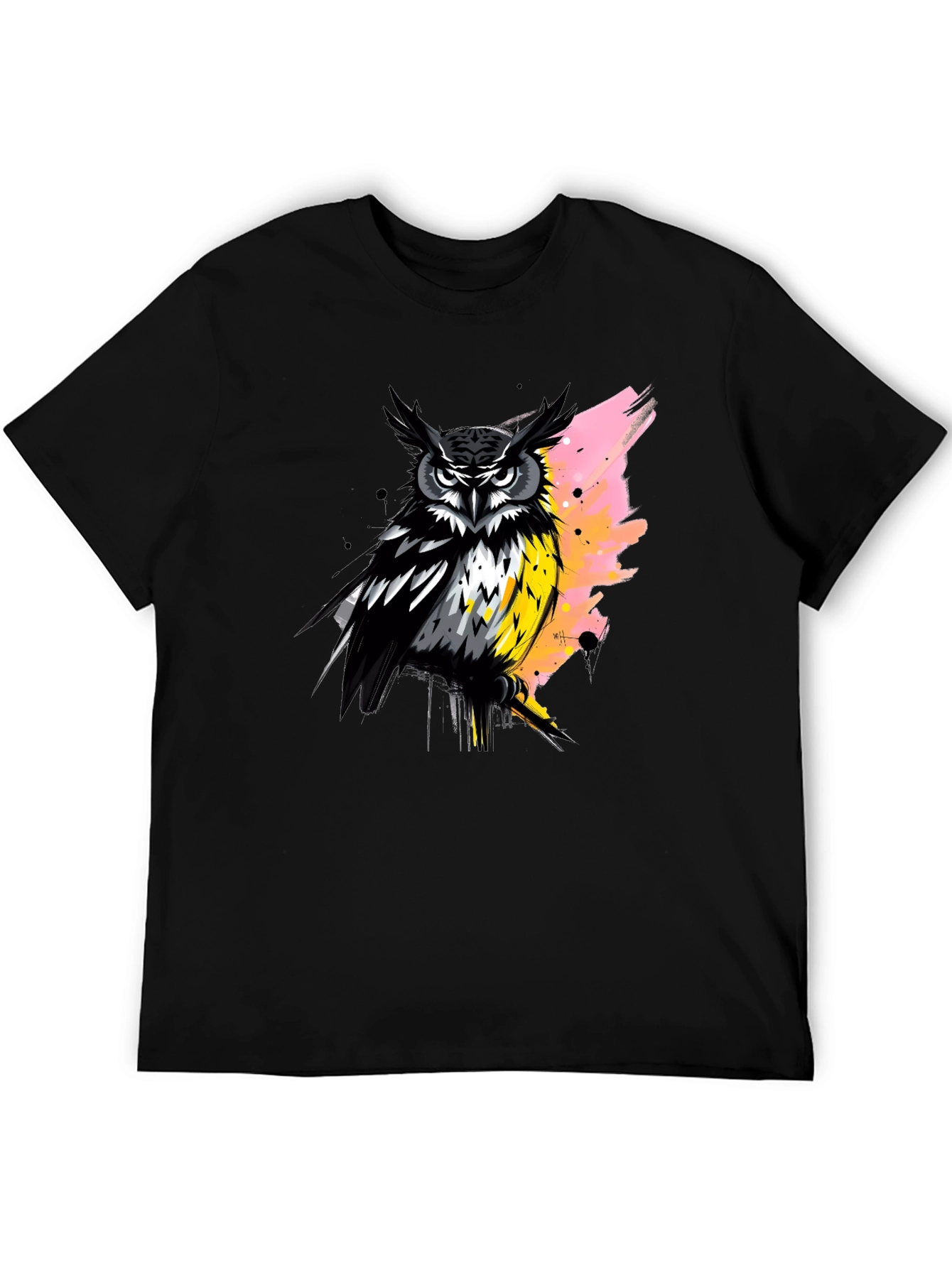 Owl Graphic Print Black T-Shirt