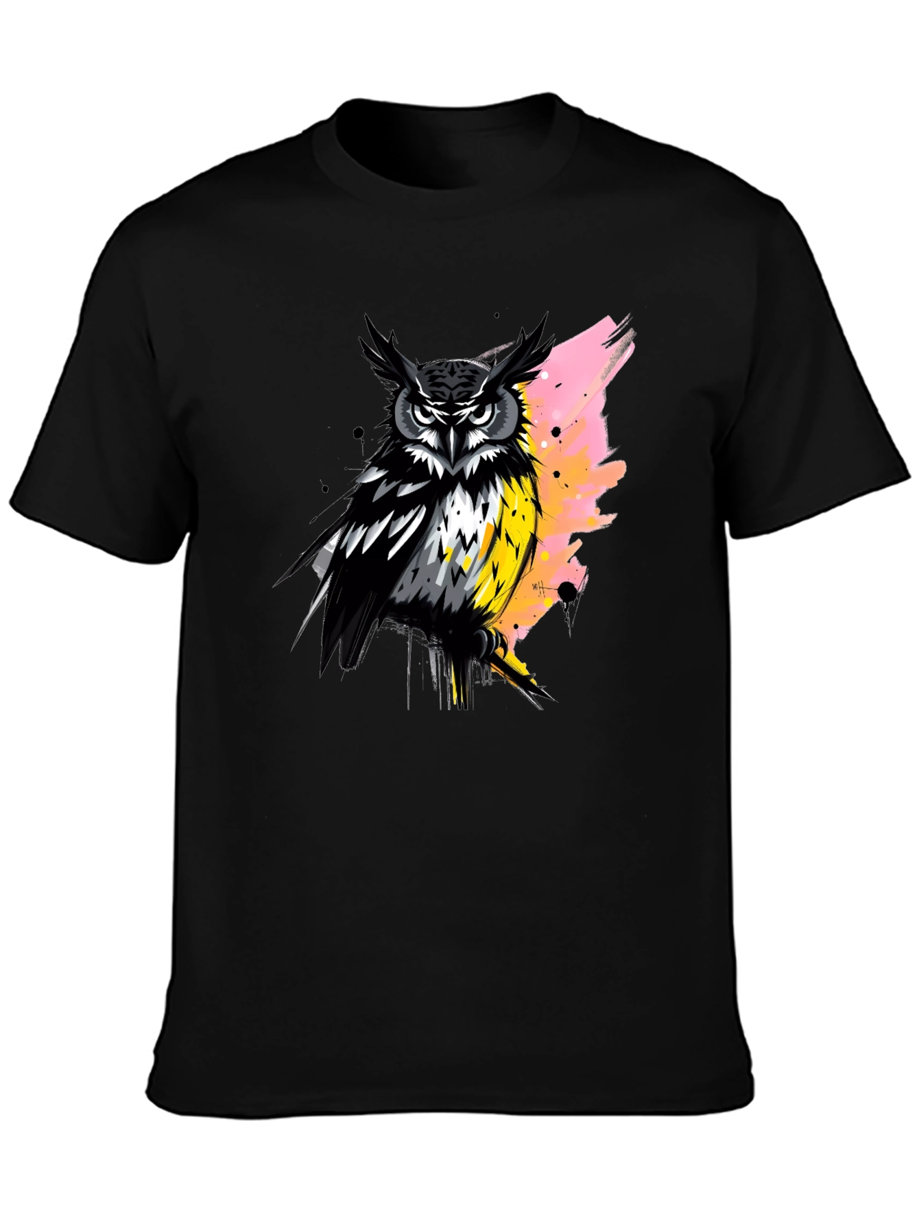 Owl Graphic Print Black T-Shirt